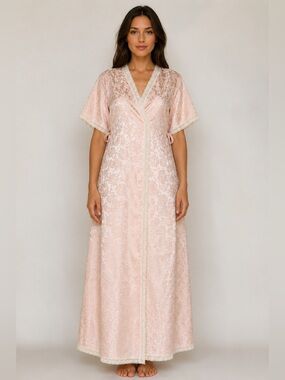 70s 80s Christian Dior Lingerie Peignoir RobePink Floral Lace